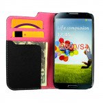 Wholesale Samsung Galaxy S4 2in1 Color Flip Leather Wallet Case (Pink-Black)